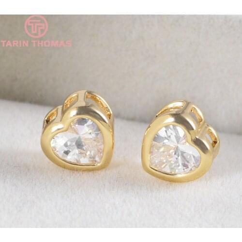 6PCS 6MM 7MM 8MM 24K Gold Color Plated Brass with Zircon Heart Charms Spacer Beads Bracelet Beads Quality Accessories