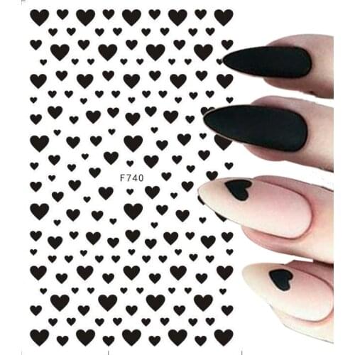 Black Red 3D Nail Sticker Self Adhesive Love Heart Star Butterfly Flower Nail Decals Slider DIY Nail Art Decoration