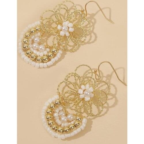 Bohemian Ethnic Womens Handmade Glass Beaded Drop Earrings For Women 2020 Fashion Iron Wire Weave Flower Dangle Earring Gifts