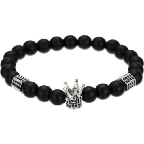 1pcs 5pcs matte onyx beads crown hexagon paved tiny black crystal zircon charm hand-woven beaded unisex bracelet forgift jewelry