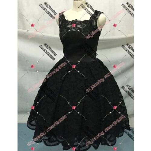 3D Black Lace Bridesmaids Dresses Knee-length Ball Gown Real Photos Unconventional Black Bridesmaid Gown