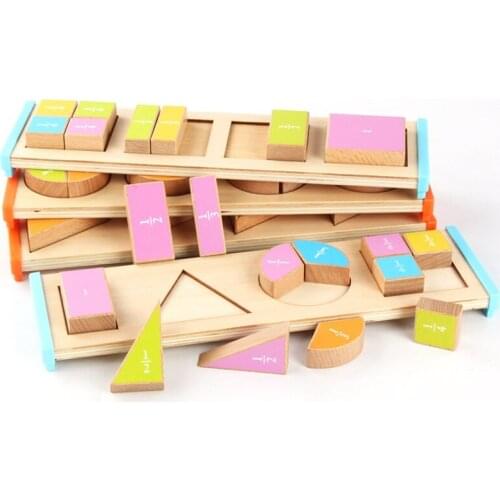 Baby toy montessori early learning education toy teaching aids wooden geometric shape pairing block math toy for learn fraction