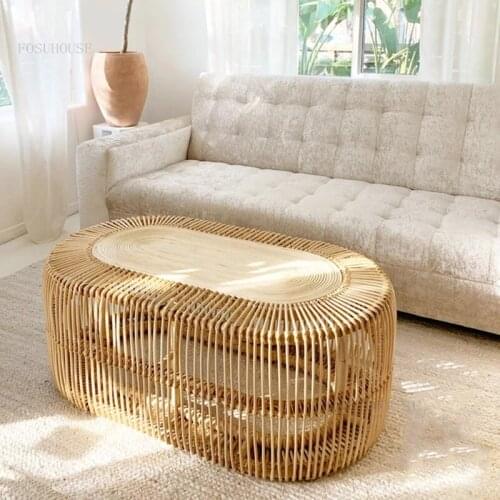 Homestay Dormitory Rattan Coffee Table Japanese Restaurant Rectangular Tea Table Small Apartment Home Furniture Sofa Low Tables