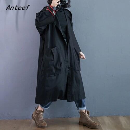Cotton hooded casual loose long autumn spring trench coat for women 2021 clothes Outerwear