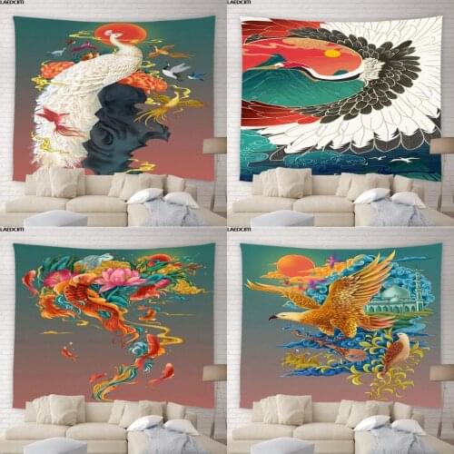 Chinese Tapestry Peacocks Bird Animal Hippie Psychedelic Wall Hanging Hand Painted Color Pattern Living Room Bedroom Home Decor