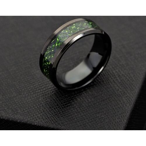 Stainless Steel Dragon Ring Red Green Carbon Fiber Black Dragon Inlay Comfort Fit For Men Wedding Band Ring Fashion jewelry