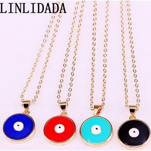 8Pcs High Quality Enamel Round Jewelry Brass Gold Chain Necklaces Eye Pendant Necklace Gift