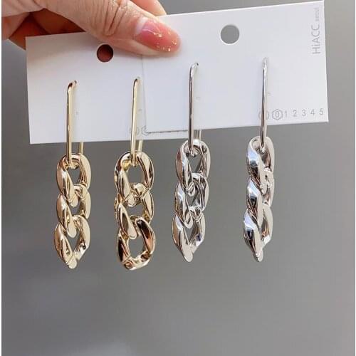 Big Chunky Link Chain Drop Earrings Long Shinny Dangle Jewelry for Women Gift