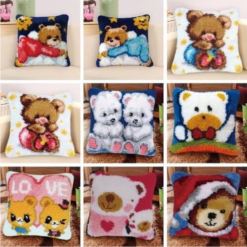 Latch Hook Pillow Bear Smyrna European And American Style Latch Hook Cute Animal Series DIY Package Pillow Latch Hook Kit