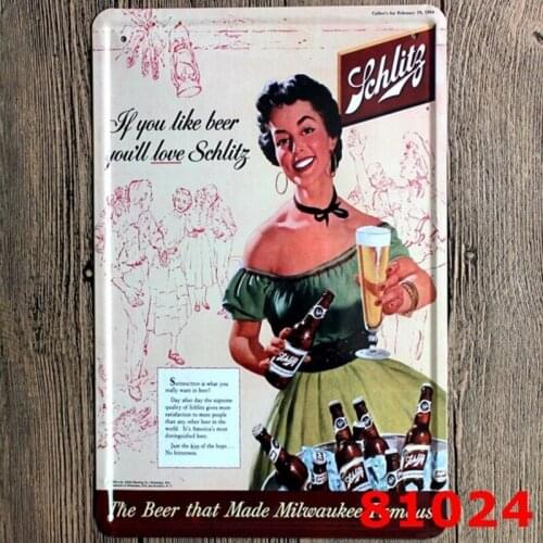 Metal Tin Sign Art Schlitz Beer Advertising Retro Bar Restaurant 20x30CM