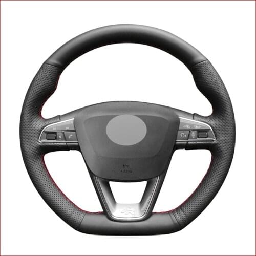 MEWANT Black Genuine Leather Car Steering Wheel Covers for Seat Leon Cupra Leon ST Cupra Leon ST Cupra Ateca Cupra Ateca FR