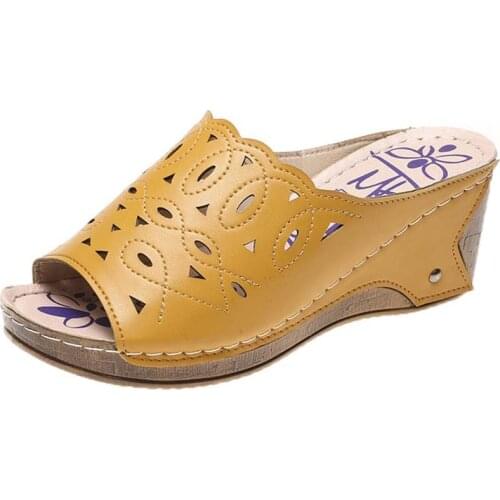 Fashion Women Platform Sandlas Cut Out Women Shoes Medium Heel Women Sandals Candy Color Femmes Sandales Slippers Ladies Shoes