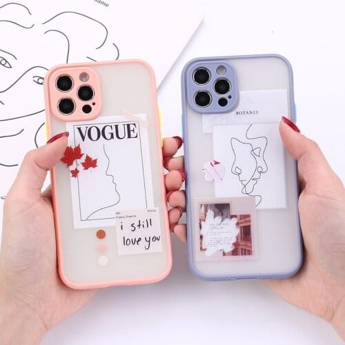 Camera Lens Protective Fashion Lines Phone Case for iPhone 11 12 Pro XR XS Max Case 7 8 Plus SE 2020 Simple Text Hard Back Cover