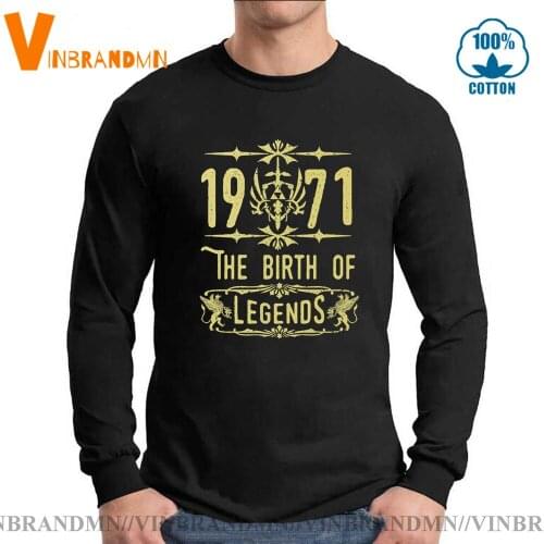 Men Classic Round Collar Long Sleeve T-shirt Fathers Day Gift Vintage Tshirt Birthday 1971 The birth of Legends T Shirt