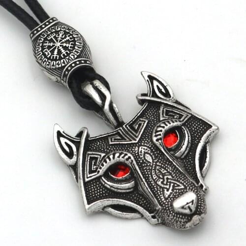 Wiccan Red Eyes Viking Beads Wolf Amulet Talisman Jewellery Men Pendant Necklace Norse Wicca Pagan Jewlery Dropshipping