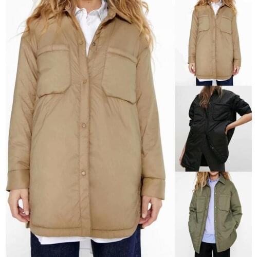 Solid Color Women Coat Turn-Down Collar Women Buttons Closure Big Pockets Shirt Jacket Outerwear