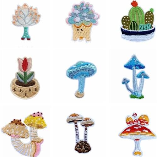 Exquisite wholesale Cactus Color mushroom Embroidery Patches For Clothing Iron Patch Applique For DIY Clothes Jackets Applique