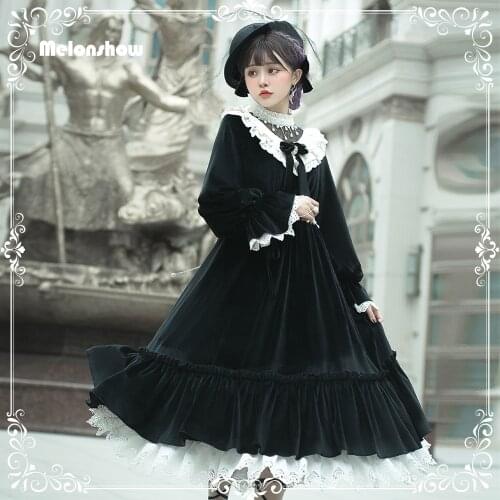 Melonshow Gothic Lolita Dress Plus Size French Dress Black Retro Dress Vintage Victorian Dress Women Princess Dress Full Sleeve