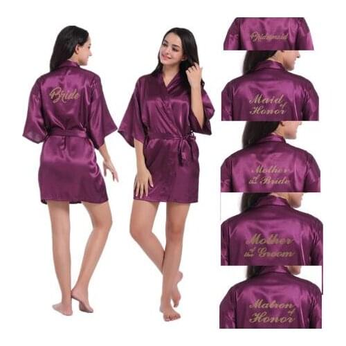 2019 Summer Purple Gown Satin Silk Robe Wedding Robe Bride Bridesmaid Dressing Women Robes Skirt Clothes Hot Word 1pc