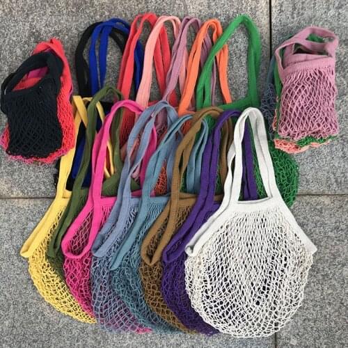 Portable Reusable Grocery Bags for Fruit Vegetable Bag Cotton Mesh String Organizer Handbag Short Handle Net Shopping Bags