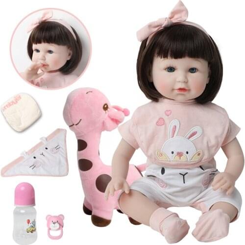 56cm Humanoid Bebe Reborn Doll 22 inch Realistic Silicone Toddler Cute baby Bonecas fashion Long Hair Clothes Toy for children