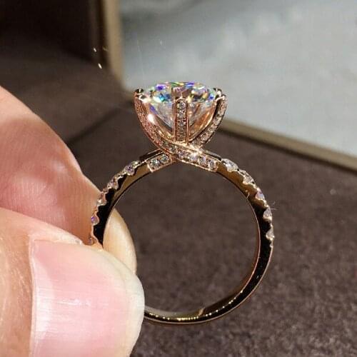 Luxury Female Crystal Stone Thin Ring Rose Gold Silver Color Wedding Rings For Women Dainty White Round Zircon Engagement Ring