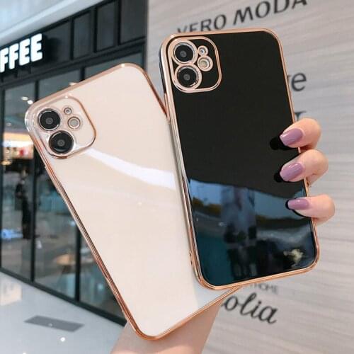Luxury Gold Plated Electroplated Case For iPhone 11 Pro Max 12 Mini XR XS X 7 8 Plus SE 2020 Soft Silicone Lens Protection Cover