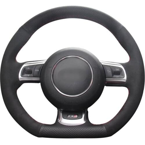 Hand Sew Black Genuine letaher Suede Car Steering Wheel Cover for Audi TT TTS (8J) 2006-2014 A3 S3 (8P) Sportback 2008-2012 R8