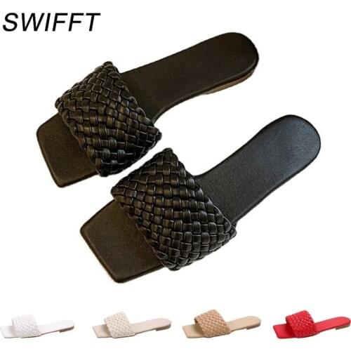Women Temperament Sandals Braided Design Charm Open-toe Vacation Beach Flat Slippers Casual Flip Flops Women Summer Weave Shoes