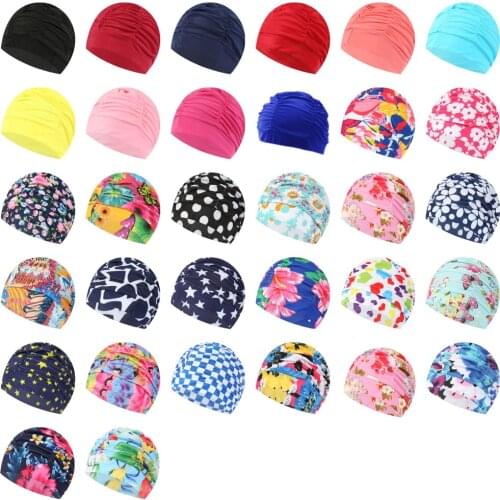 Swimming Hat Women Unisex Girls Long Hair Bathing Cap Swimming Cap Stretch Drape Free Size Swim Pool Sport Elastic Nylon Turban