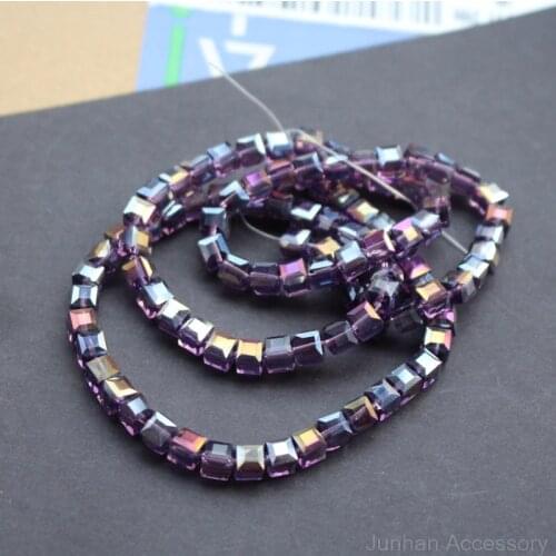 98Pcs/Lot 6mm Glass crystal beads Loose Cube Square shape Purple AB color for jewelry making