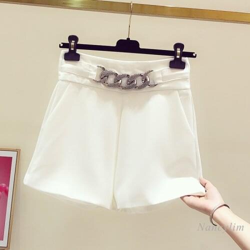 Rhinestone Metal Chain Shorts Woman New Casual Suit Trousers Ladies 2021 Summer New High Waist Slimming All-Matching Short Femme