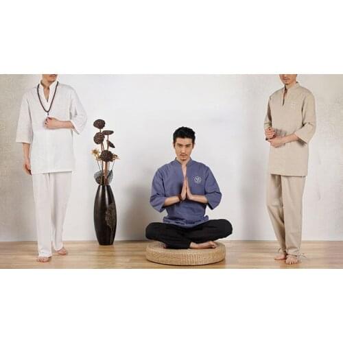 High quality Cotton&linen yoga suit men lay meditation clothing tea service uniforms tai chi kung fu clothes blue/red/khaki