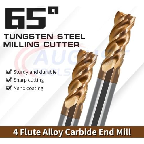AUGT HRC65 High End Mill DLC Coating Milling Cutter Tungsten Steel Cutting Tool For CNC Maching Endmills 4Flutes 6mm 8mm 10mm