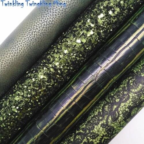 Green Glitter leather, Lace Metallic Synthetic Leather Faux Fabric Sheet For Bow 21x29CM Twinkling Ming KM330