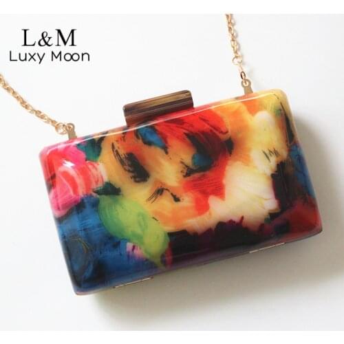 Designer Acrylic Clutch Bag Wallet Women Floral Evening Bags Elegant Lady Colorful Print Clutch Party Purse and Handbags X15R