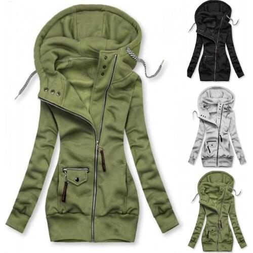 Women Fashion Long Sleeve Drawstring Hooded Slim Jacket Coat Zipper Outerwear