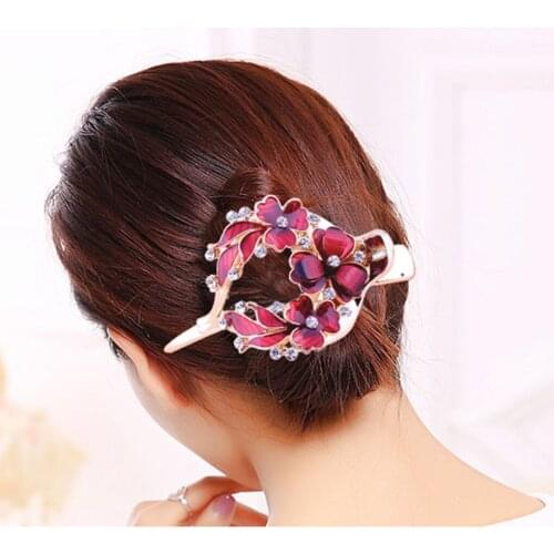 Women Floral Hair Clip Single Prong Rhinestone Hair Pin Hairpin Clamp Ponytail Holder Hair Accessories