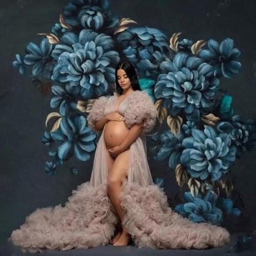 Sexy Deep V Neck Tiered Tulle Robe Open Front Dress For Women Khaki Ruffles Dress Female Custom Made kaftan