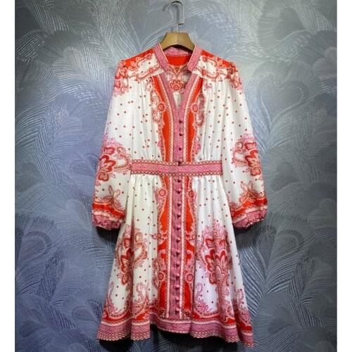 New arrival women autumn long sleeves High quality floral print ethnic style dress C453