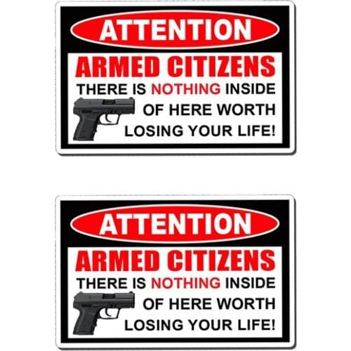 1 Pcs WARNING Armed Citizen Amendment Gun Control Decal PVC Car Sticker 15CM*9.4CM