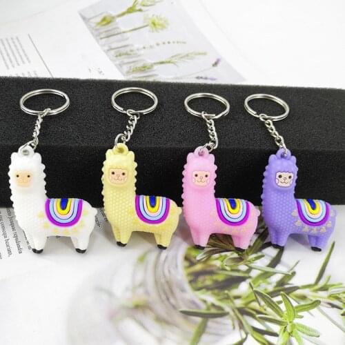 1pc PVC Epoxy Three-dimensional Alpaca Keychain Cartoon Doll Student School Bag Pendant Car Key Pendant Decorative ornaments