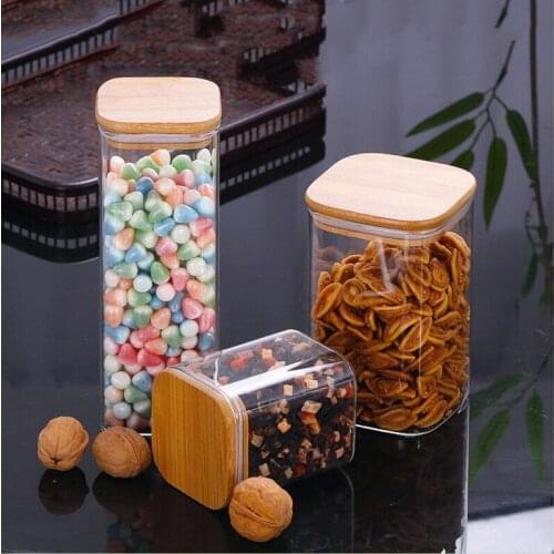 2pcs/pack Diameter=6cm Transparent High Borosilicate Glass Tea Can Storage Tank Environmental Protection Sealed Pot Bamboo Cover