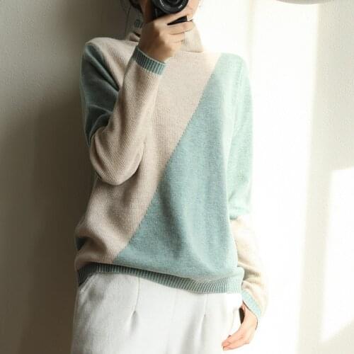 2020 New Style 100% Pure Wool Sweater Woman High Neck Striped Pullover Fashion Knitted Warm Sweater Free Shipping Autumn Winter