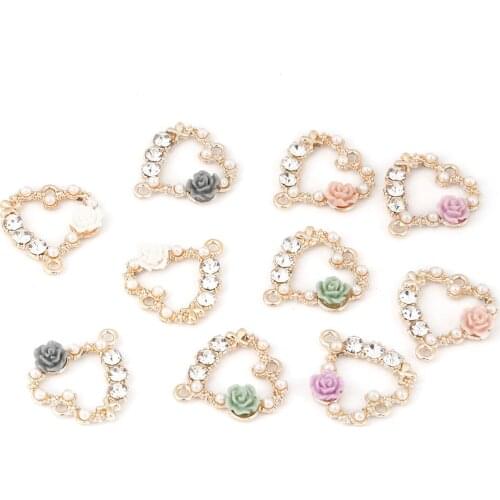 2020 Pentagram/Heart-shaped Garland Double- hole Charm Pendant Pearl Rhinestone Resin Flower DIY Earring Jewelry Findings