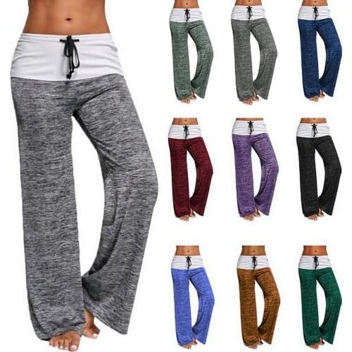 2021 Loose Leggings Women Wide Leg Pants Lace Up Fitness Plus Size Trousers High Waist Female Patchwork Boot Cut Pants