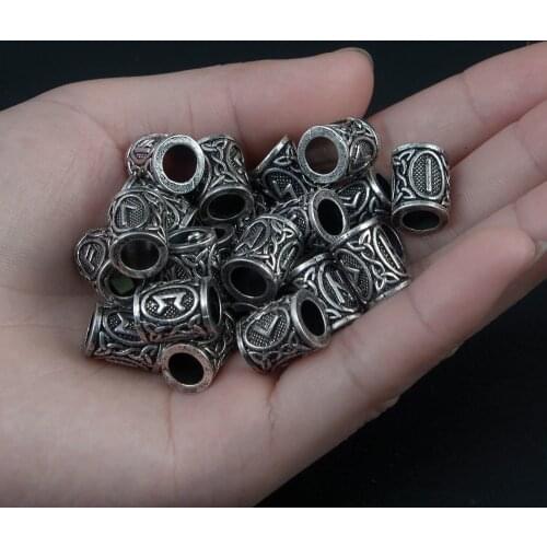 24pcs Original Viking Runes Charms Beads Findings for Bracelets for Pendant Necklace for Beard or Hair Vikings Rune Kits