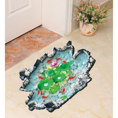 3D Waterproof Lotus Pond Fish Bathroom Bedroom Living Room Wall Stickers Decorative Flower Wall Art Decals Poster Home Decor