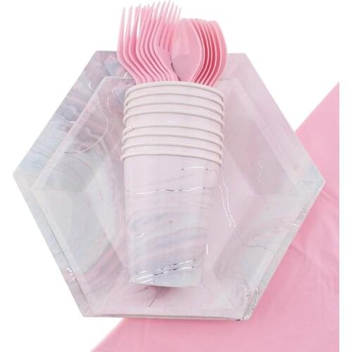 41Pc/Set Color Marble Theme Party Layout Birthday Decoration Baby Shower Napkins Cup Plate Disposable Tableware Party Supplies