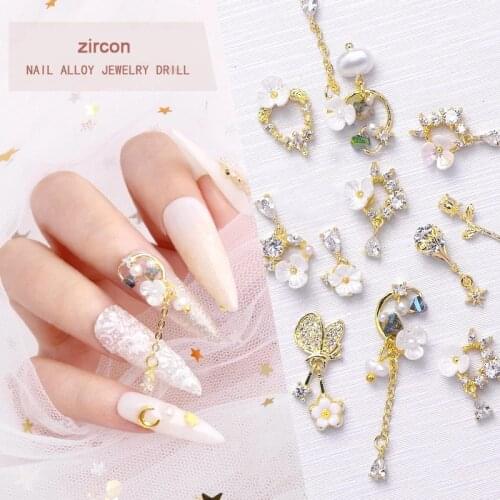 5pcs nail art pearl flower zircon alloy decoration flower series nail art zircon metal ornament rose flower metal nail art charm